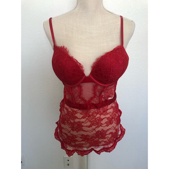 Victoria's Secret Bombshell Very Sexy Red Lace Padded Apron and Thong - M - Picture 4 of 9